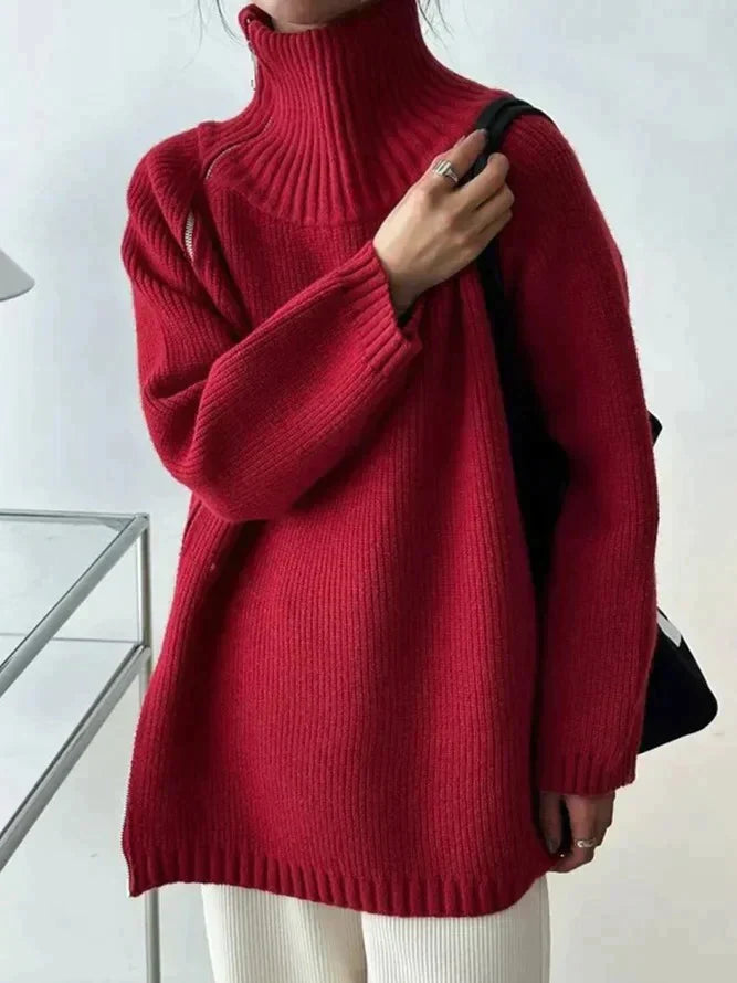 Scarlet™ | Red monochrome sweater with a high neckline