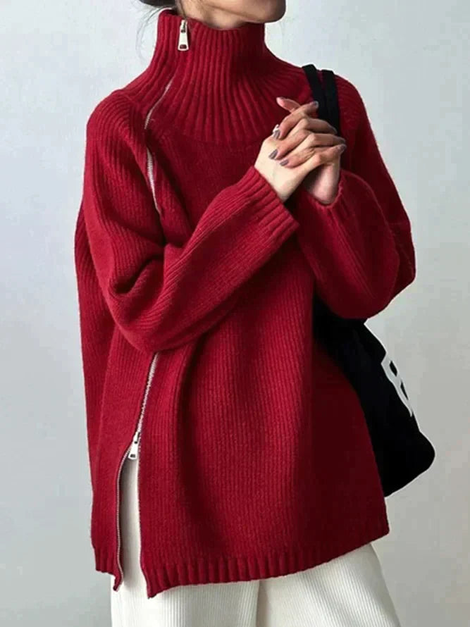 Scarlet™ | Red monochrome sweater with a high neckline