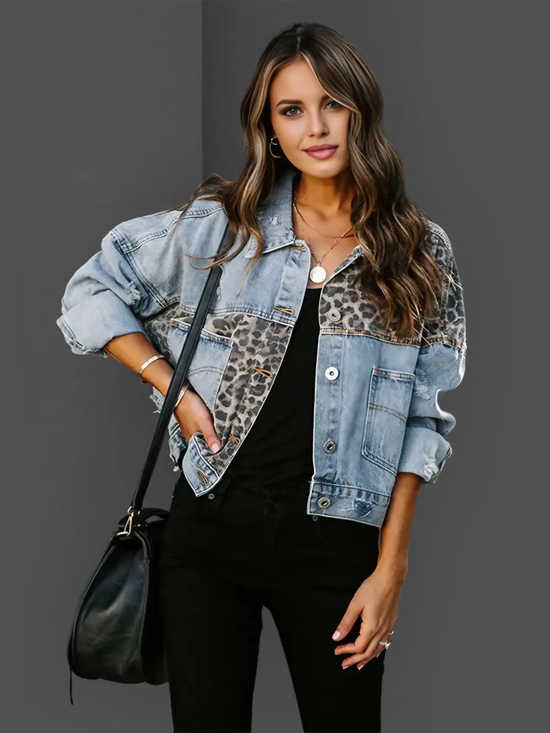 Ivy| Denim Jacket With Leopard Print