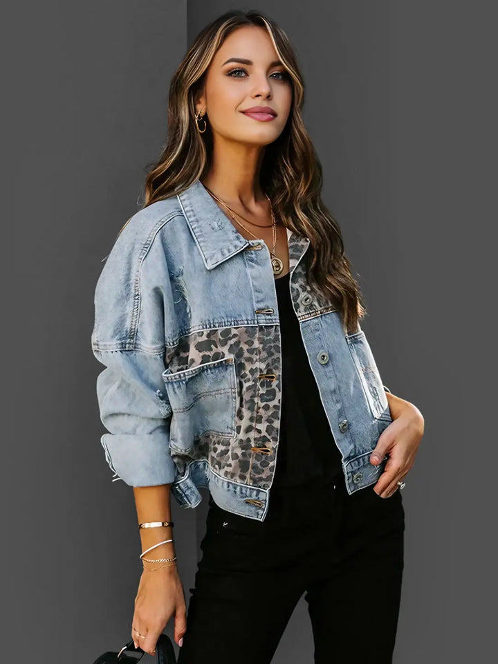 Ivy| Denim Jacket With Leopard Print