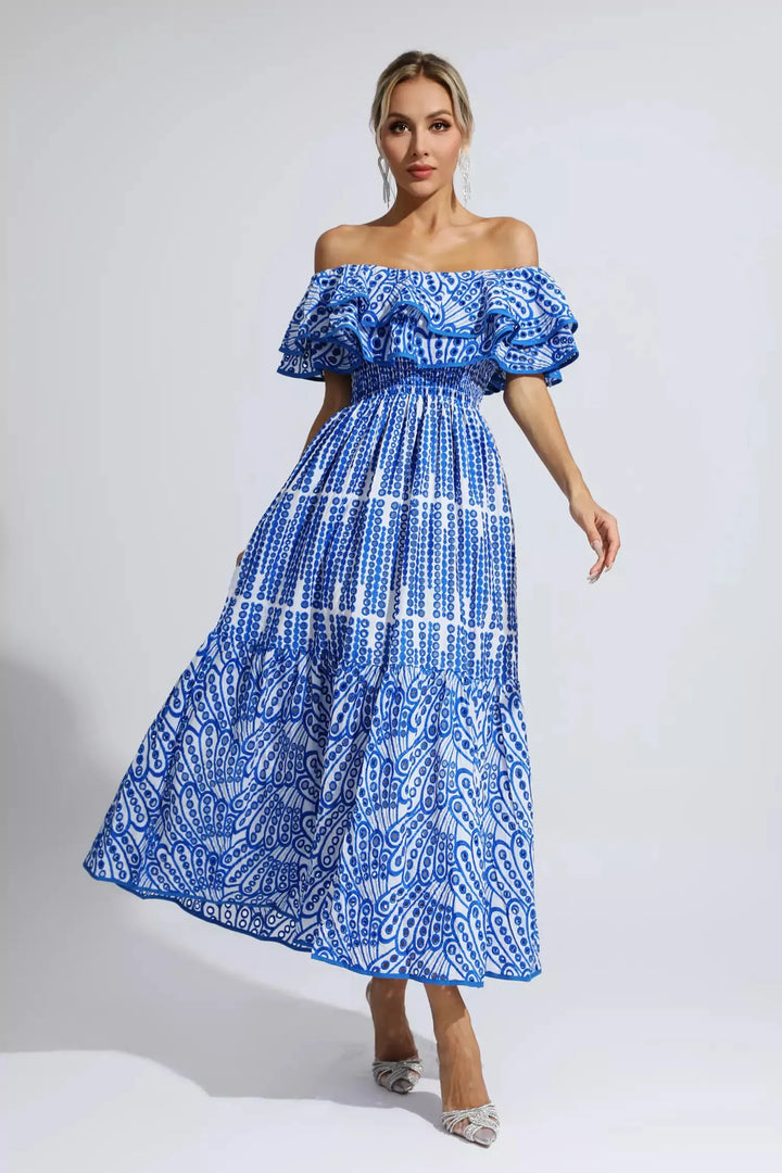 Rachael™ | Blue Cutout Ruffle Maxi Dress