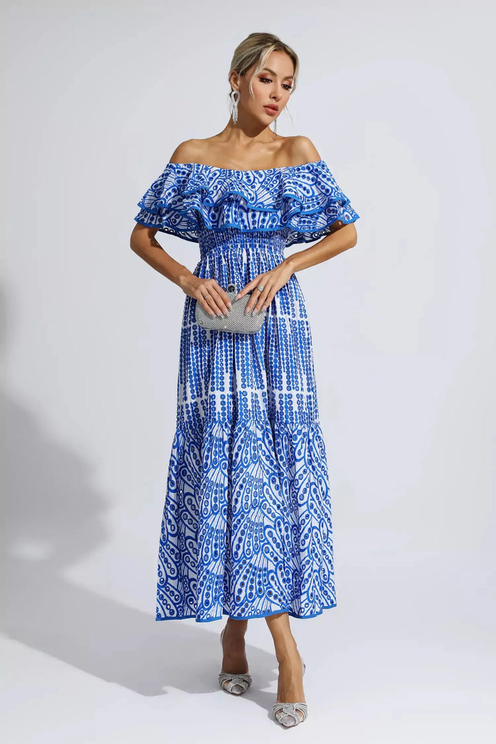 Rachael™ | Blue Cutout Ruffle Maxi Dress