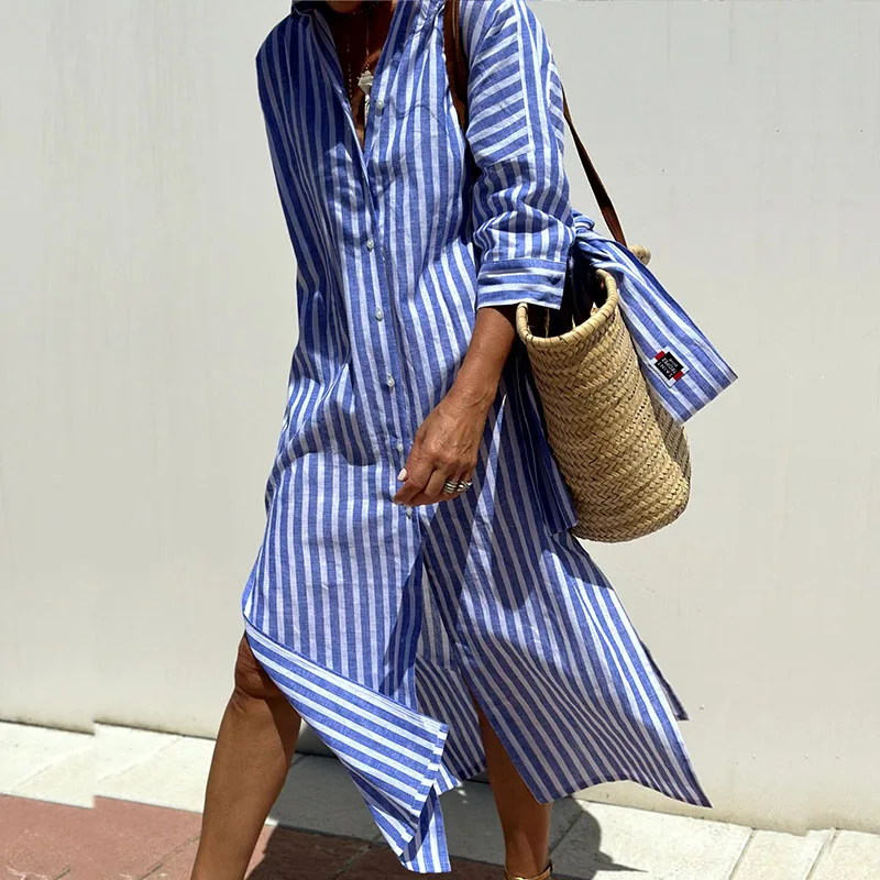 Elara | Elegant striped shirt dress