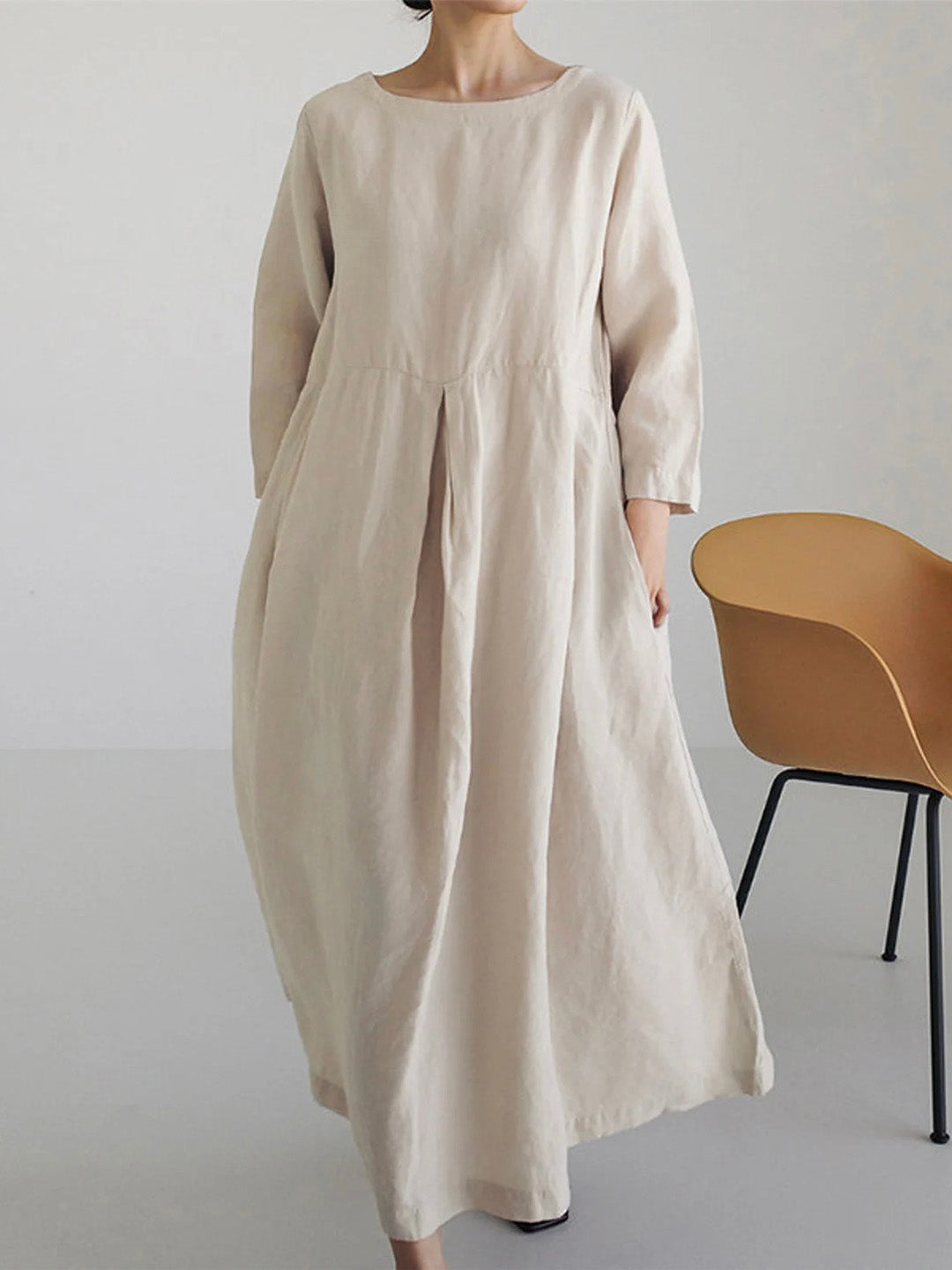 LINA LOOSE LINEN DRESS WITH SIDE POCKETS