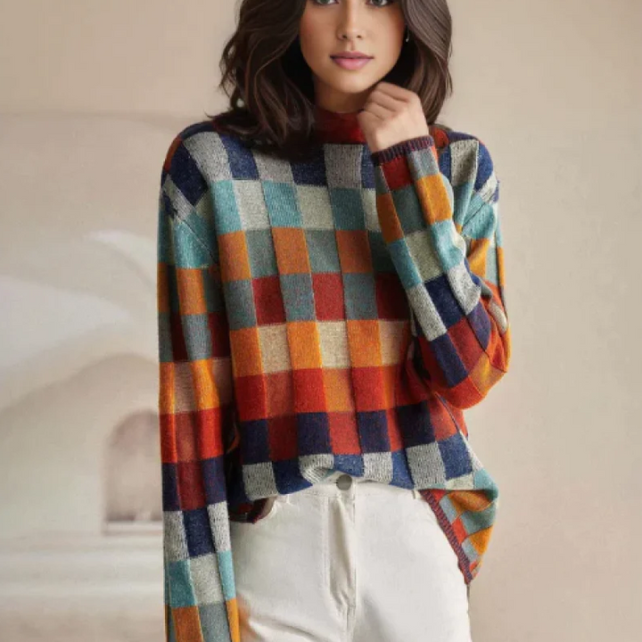 Aurora/ Cozy Patchwork Turtleneck